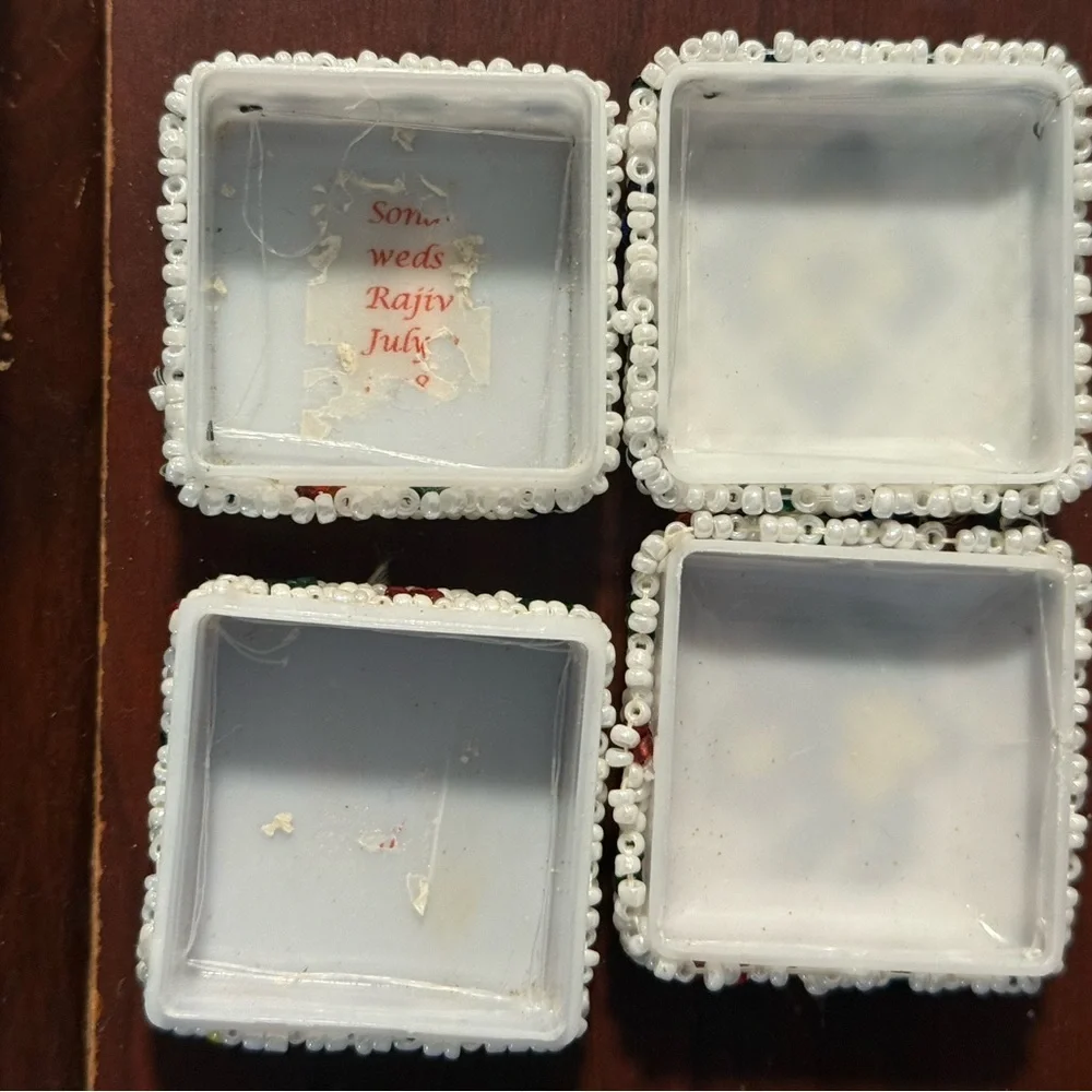 Pair of VTG Handmade Seed Pearl Beaded Boxes Handcrafted Indian Trinket Boxes